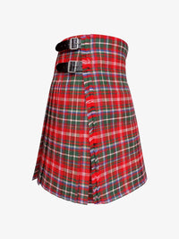 Red and green plaid kilt with a belt on a white background