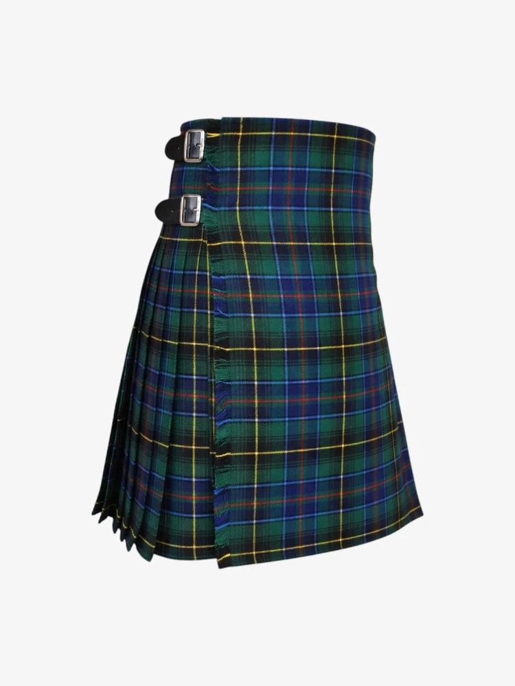 Plaid kilt with visible stitching on a white background
