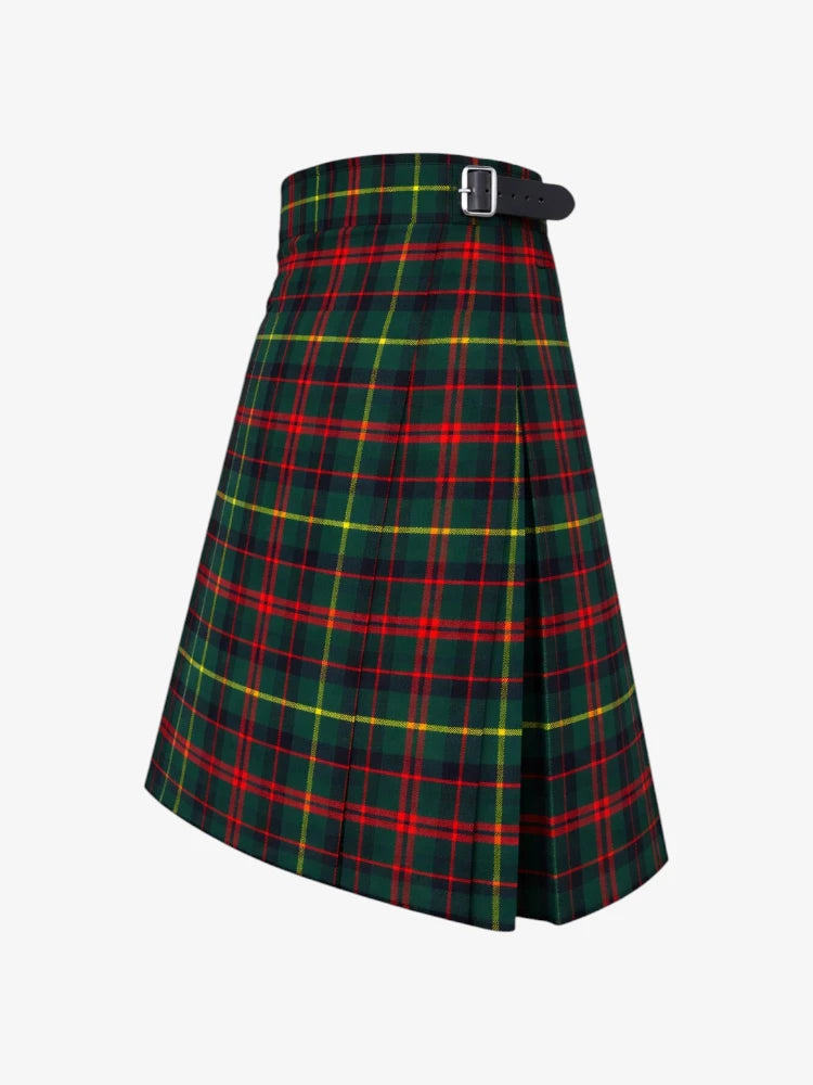 Green plaid kilt with a belt on a white background