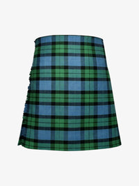 Green and blue plaid kilt on a white background