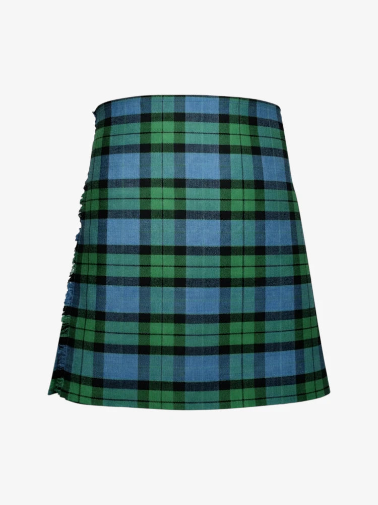 Green and blue plaid kilt on a white background