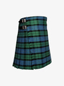 Green and blue plaid kilt on a white background