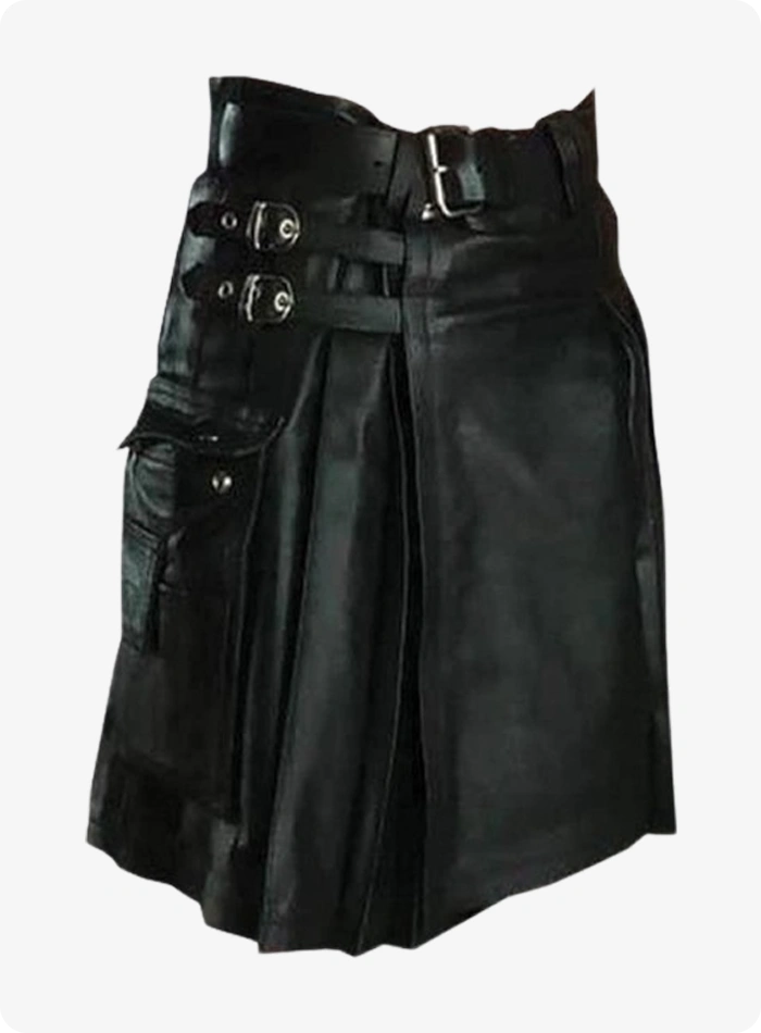 Maßgefertigter Schwarzer Leder-Kilt für Herren