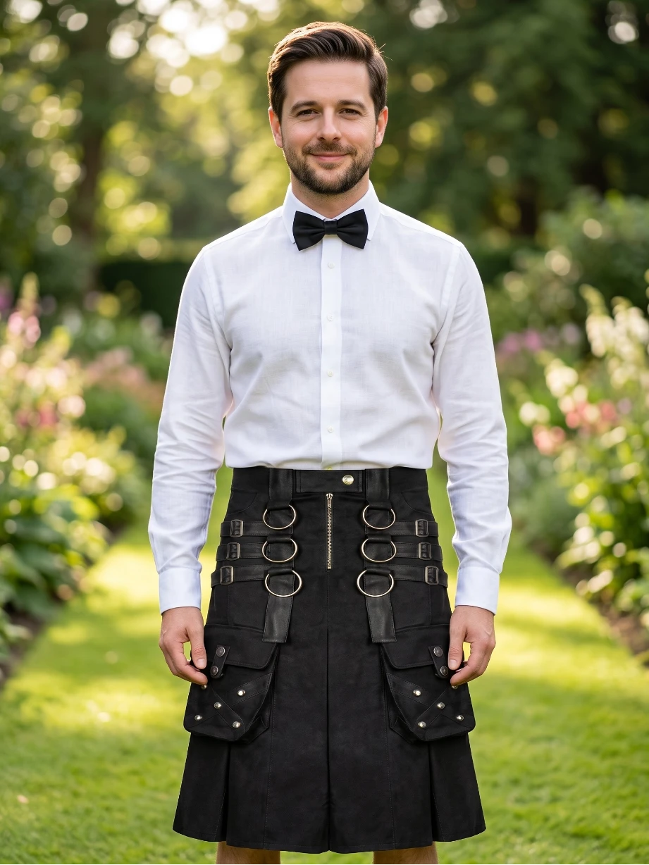 Maßgefertigter schwarzer Gothic Utility-Kilt