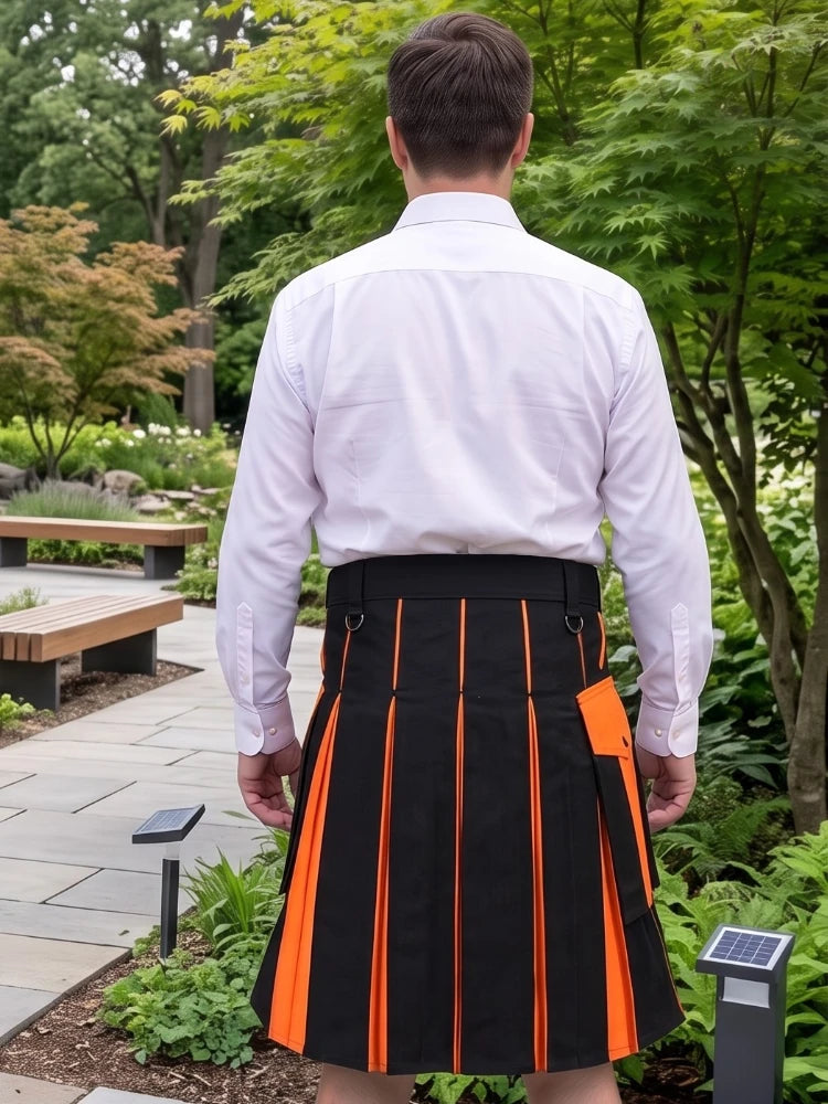 Maßgefertigter schwarzer und orangefarbener Utility Kilt