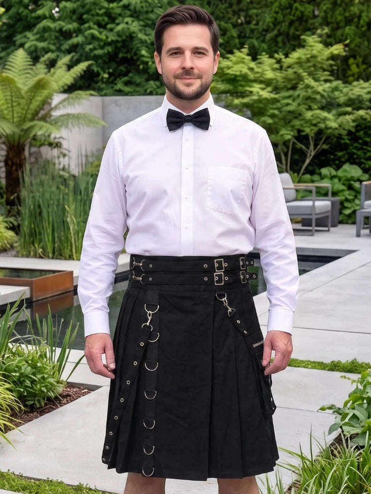 Maßgefertigter schwarzer Utility Gothic Kilt