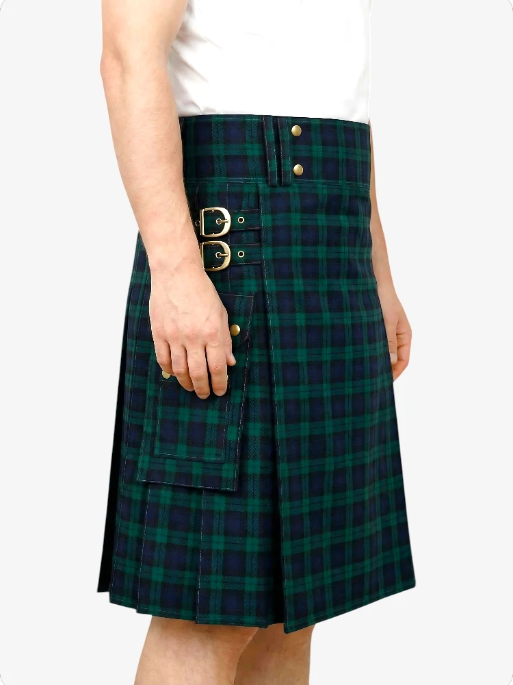 Men’s Black Watch Tartan Utility Kilt with Cargo Pockets