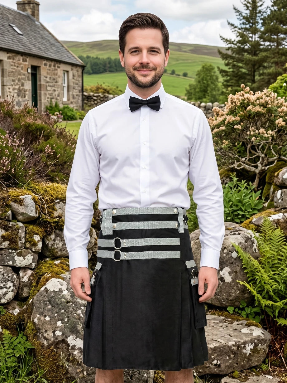 Maßgefertigter schwarzer und grauer Utility-Kilt