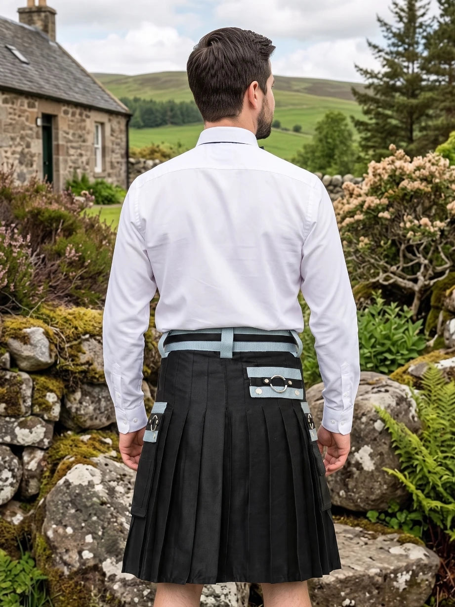 Maßgefertigter schwarzer und grauer Utility-Kilt