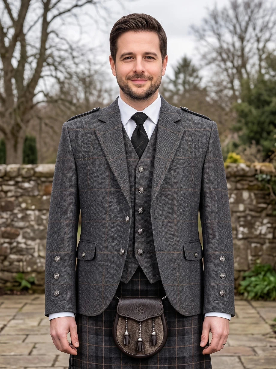 Anthrazitgraue Tweed Argyle Kilt-Jacke mit Weste
