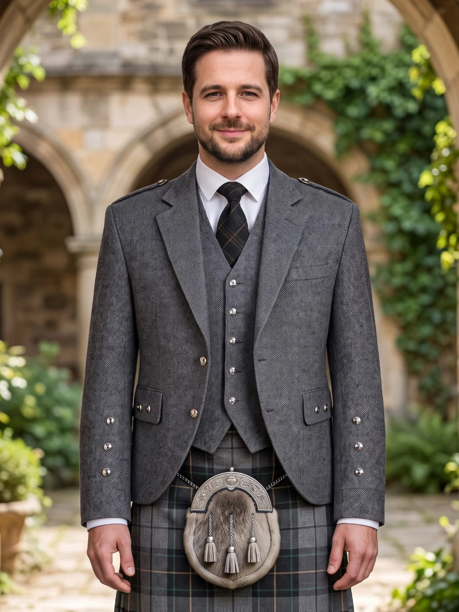 Argyle Jackett aus Tweed in Charcoal Herringbone