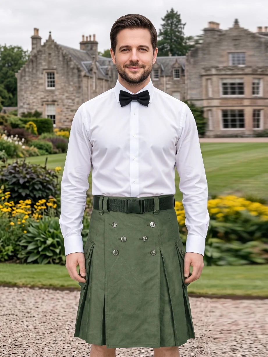 Maßgefertigter olivgrüner Utility-Kilt