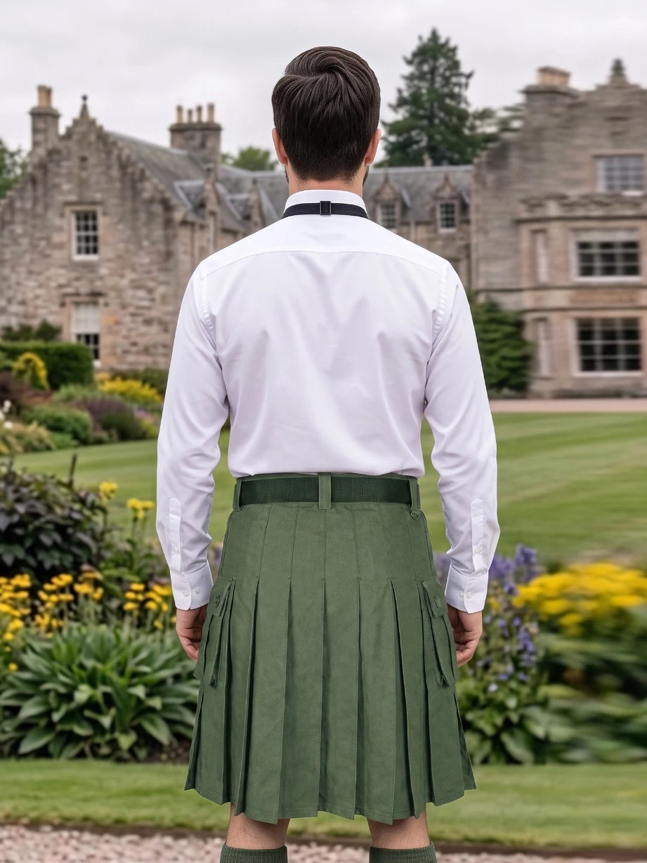 Maßgefertigter olivgrüner Utility-Kilt