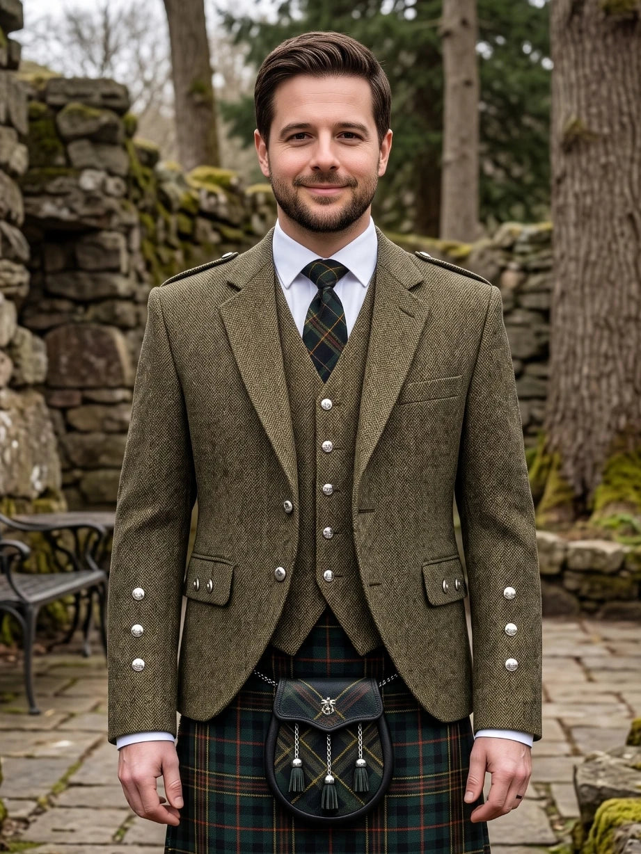 Argyle Jackett aus Tweed in Dunklem Olivgrün