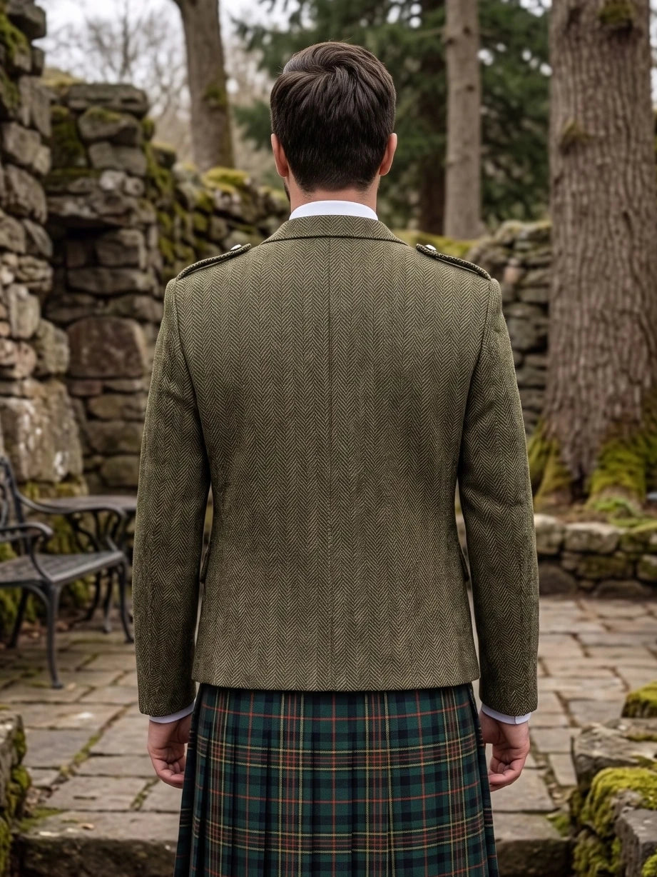 Argyle Jackett aus Tweed in Dunklem Olivgrün