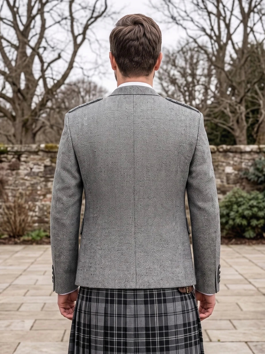 Graue Tweed Argyle Kilt-Jacke mit Weste