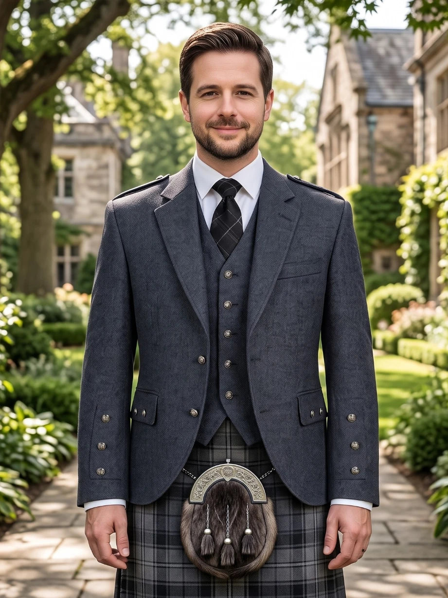 Grau Woll Argyle Kiltjacke mit Weste