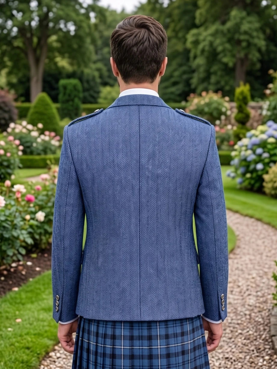 Indigo Blaues Tweed Argyle Jackett