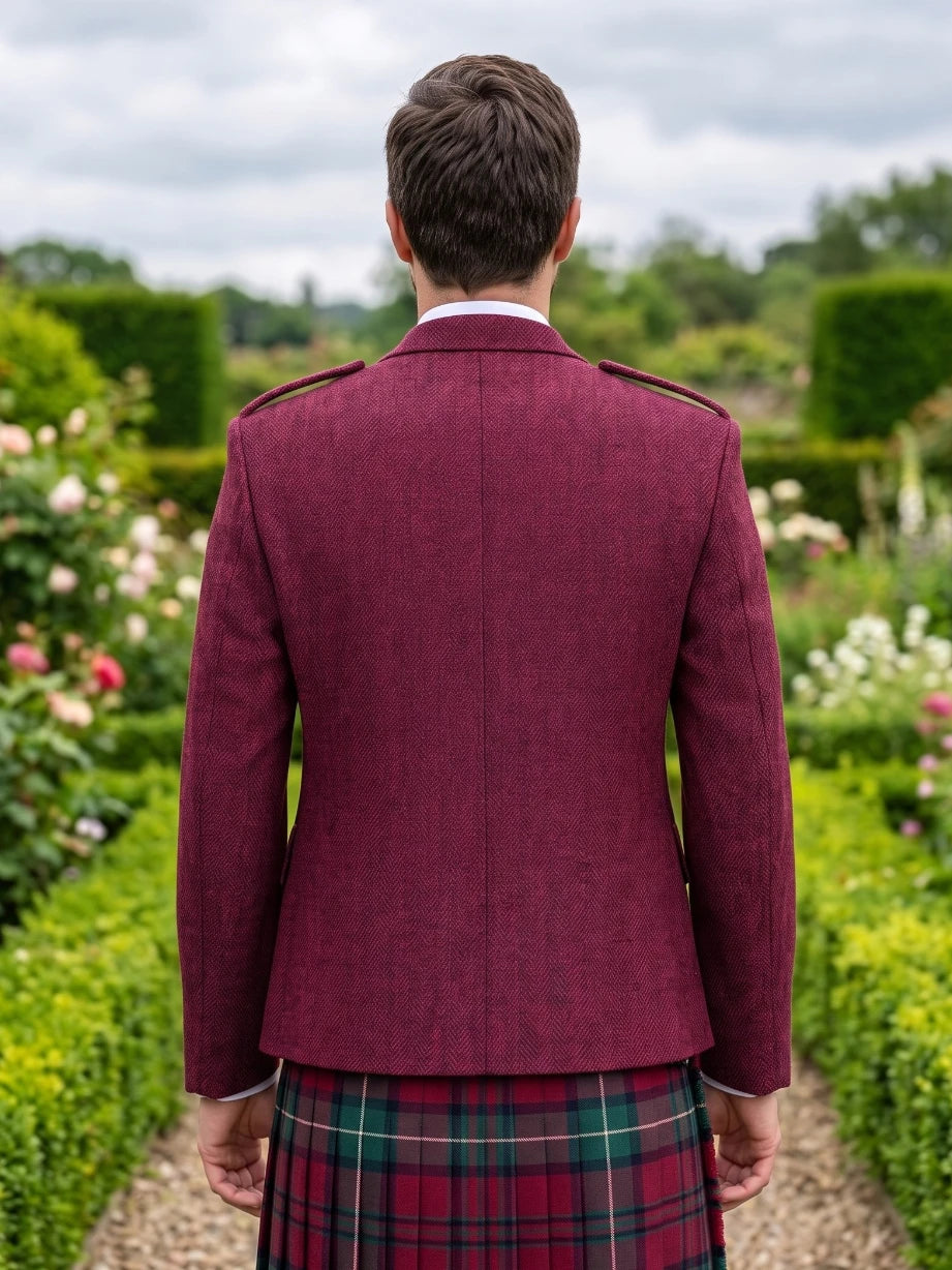 Magenta Tweed Argyle Kilt Jacke mit Weste