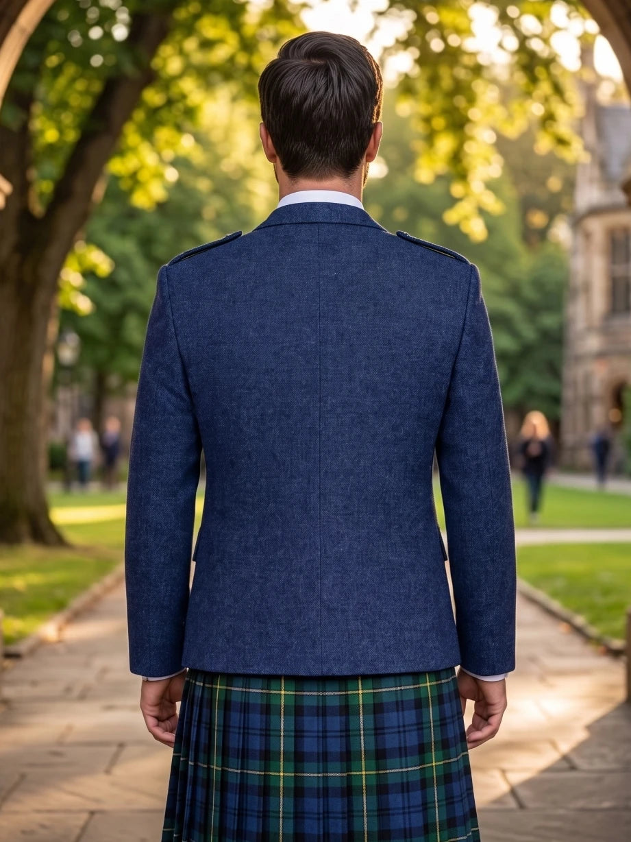 Marineblaue Woll Argyle Kilt-Jacke mit Weste
