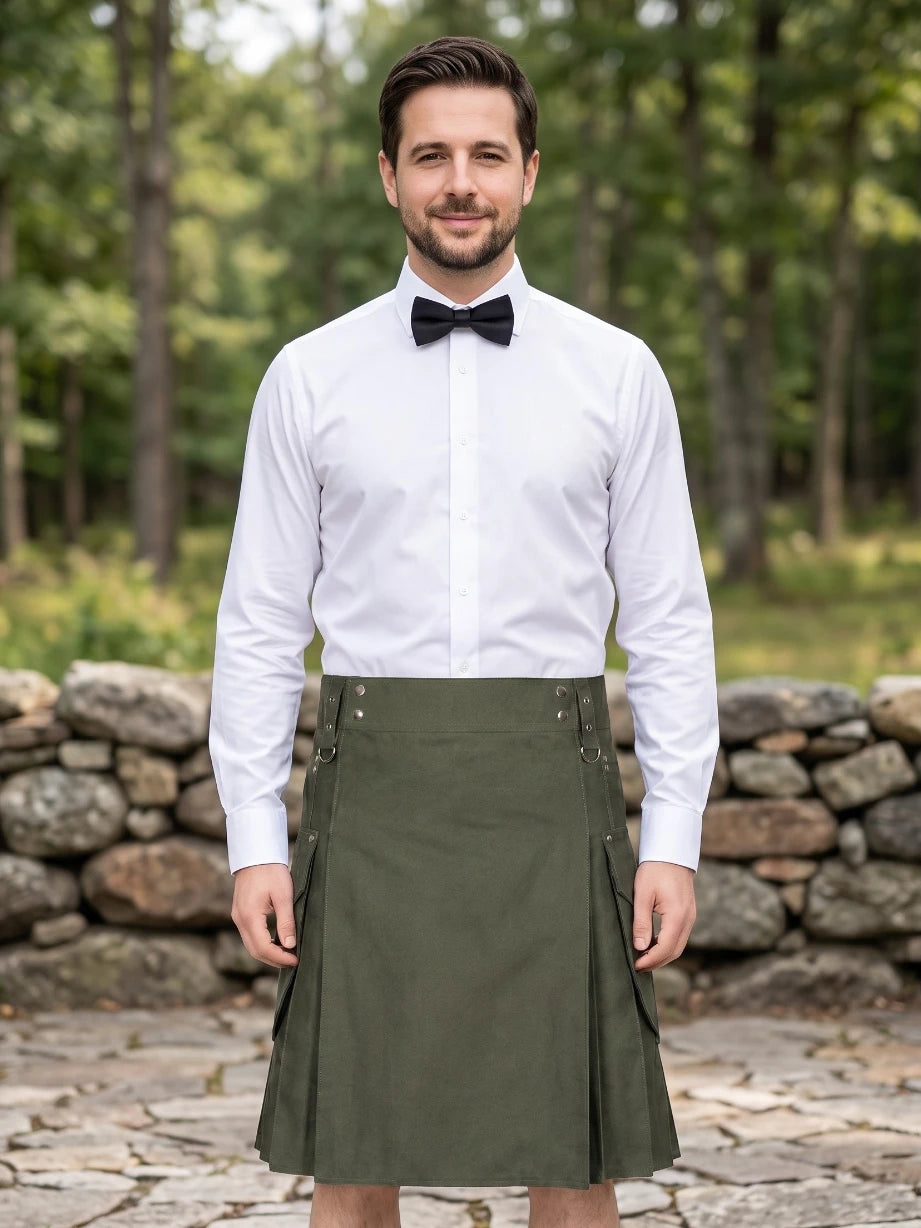 Maßgefertigter lässiger Utility-Kilt in Olivgrün