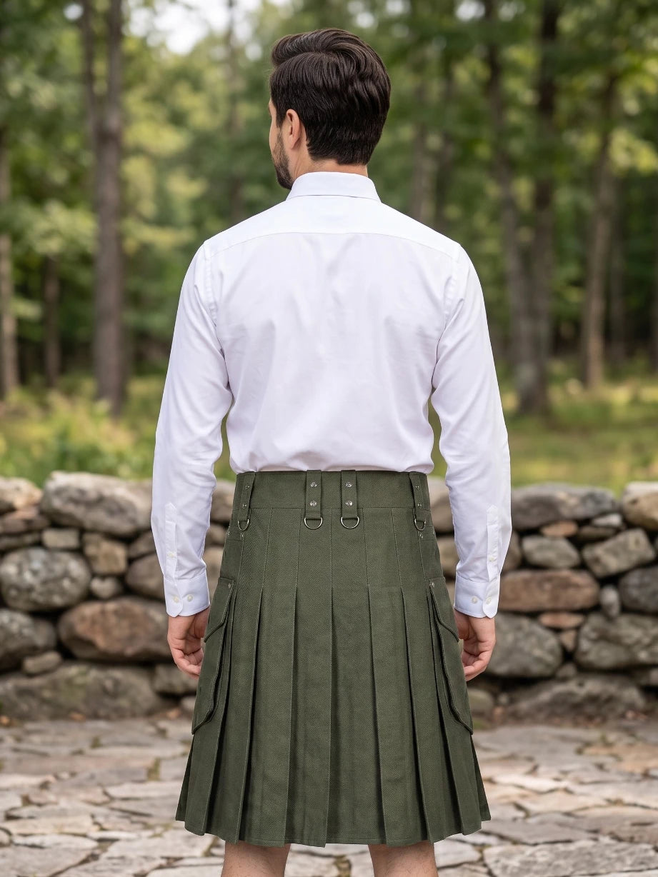 Maßgefertigter lässiger Utility-Kilt in Olivgrün