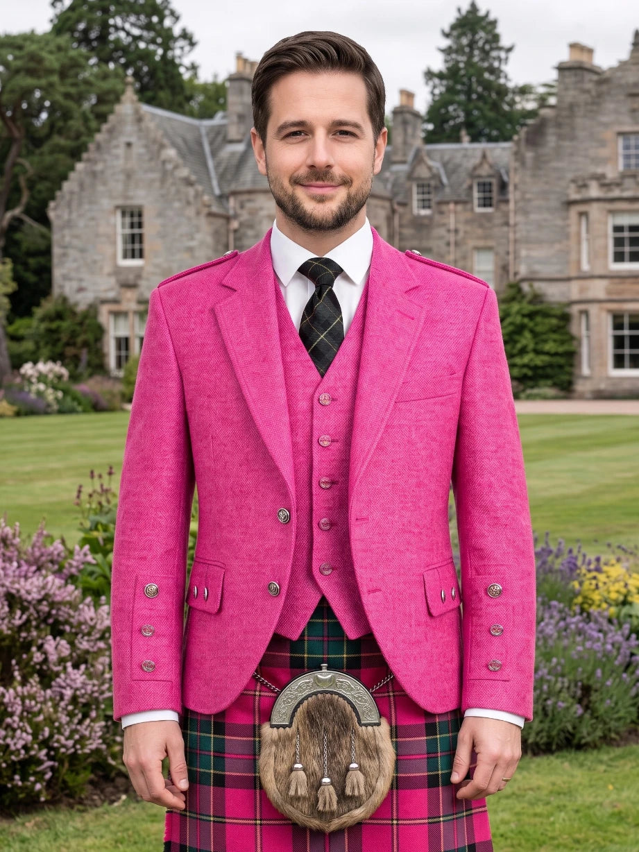 Rosa Tweed Argyle Kilt-Jacke mit Weste