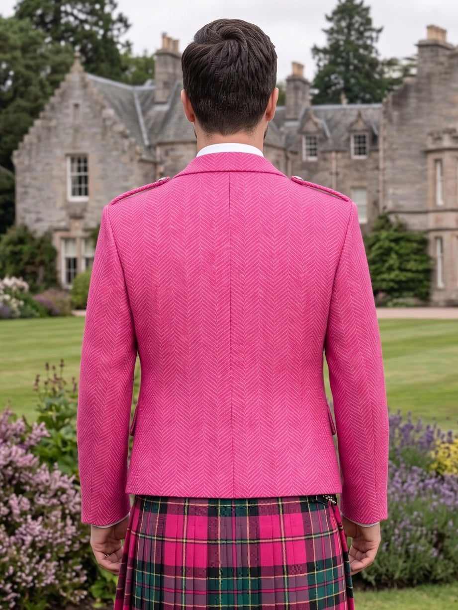 Rosa Tweed Argyle Kilt-Jacke mit Weste