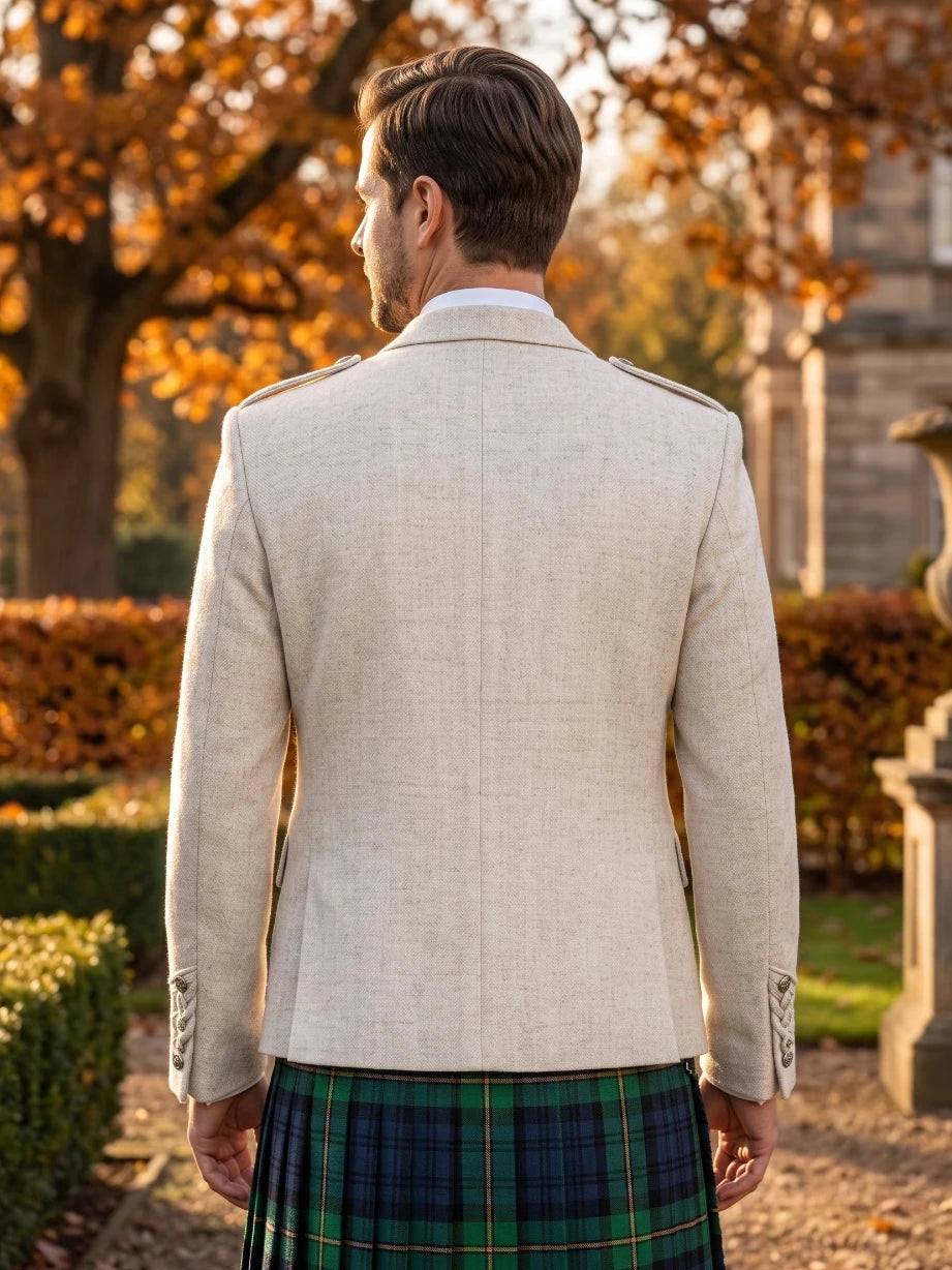 Weiße Woll Argyle Kilt Jacke mit Weste