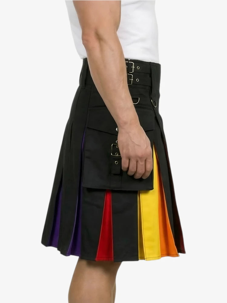 Moderner Regenbogen-Kilt mit gelbem Seiteneinsatz