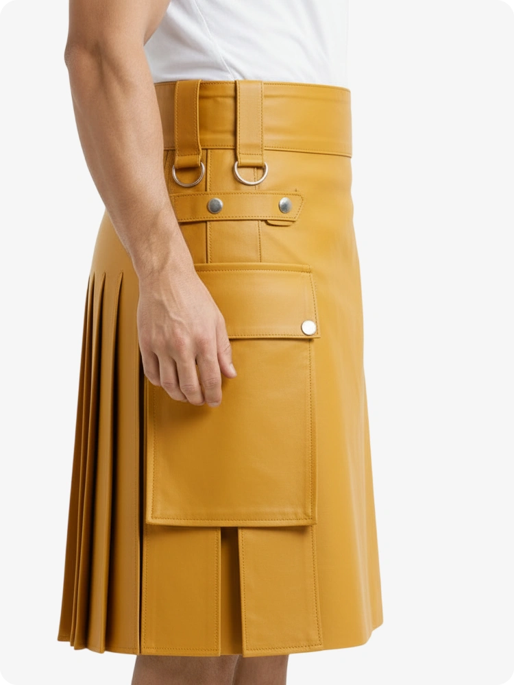 Senfgelb Leder Utility Kilt mit Cargotaschen