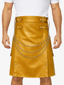 Mustard Yellow Leather Utility Kilt with Chain Detailing & Adjustable Straps