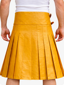 Mustard Yellow Leather Utility Kilt with Front Pocket & Adjustable Buckle Straps