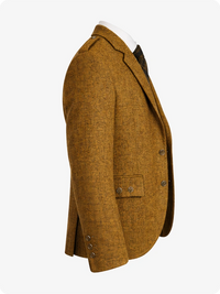 Mustard Yellow blazer on a mannequin against a white background