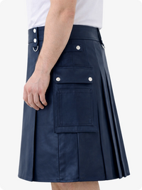 Navy Blue Genuine Leather Utility Kilt with Cargo Pockets & D-Rings