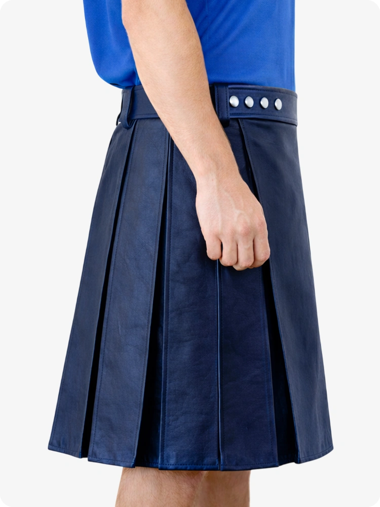 Marineblauer Utility-Kilt aus echtem Leder mit Nietenbund