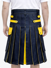 Marineblauer Leder Utility Kilt mit gelben Akzenten & abnehmbaren Taschen
