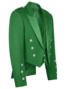 A bright green double-breasted blazer with silver metallic studs and a satin lapel, shown on a plain white background.