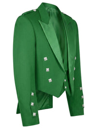 A bright green double-breasted blazer with silver metallic studs and a satin lapel, shown on a plain white background.