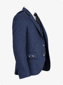 Blue blazer with silver buttons on a white background