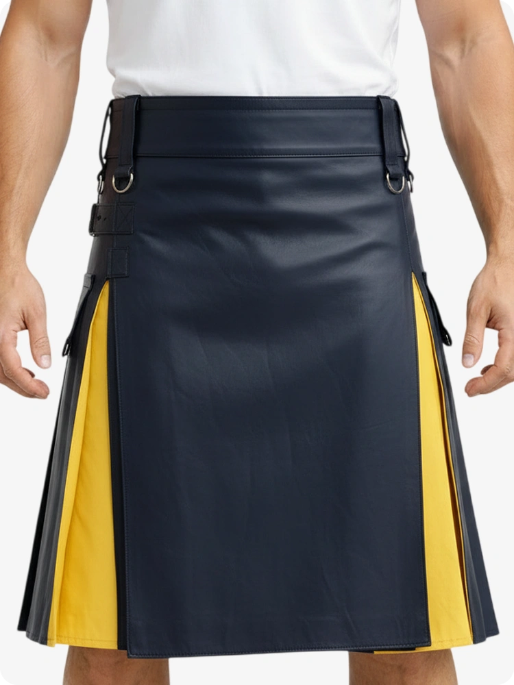 Marineblau & Gelb Leder Utility Kilt mit Cargotaschen