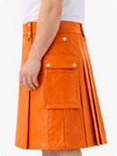 Orange Genuine Leather Utility Kilt with Cargo Pockets & D-Rings