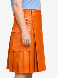 Orange Genuine Leather Utility Kilt with Side Pockets