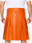 Orange Leather Utility Kilt with Chain Detailing & Adjustable Straps