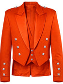 Bright orange double-breasted blazer with silver metallic square buttons, shown on a plain white background.