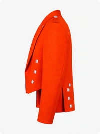 Orange coat with silver buttons on a white background