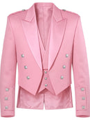 A pink double-breasted blazer with silver-tone decorative studs, shown against a plain white background.