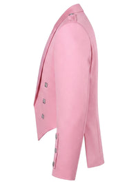 A pink double-breasted blazer shown from a side profile view against a plain white background.