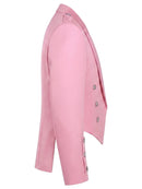 A light pink double-breasted blazer shown from a side profile view against a plain white background.