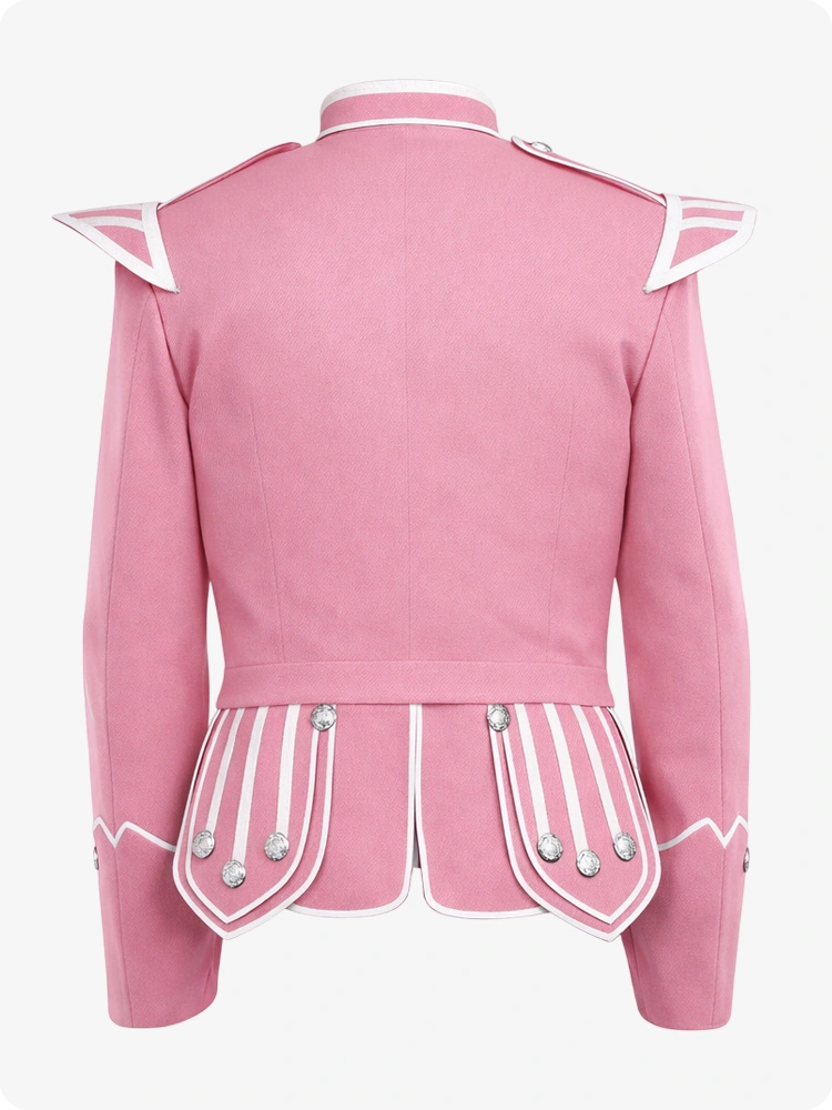 Pink jacket with white accents on a white background
